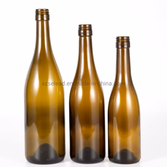 187ml 375ml 500ml 750ml 1000ml Bordeaux Borgonha Forma Garrafa de vidro de vinho tinto Garrafa de vinho de uva de vidro verde