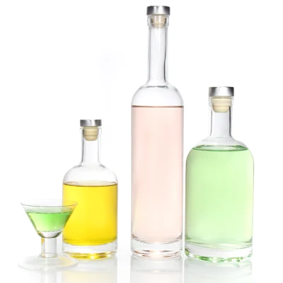 Garrafa de vidro redonda transparente personalizada de 200ml 375ml 500ml 750ml 1000ml licor vodka uísque